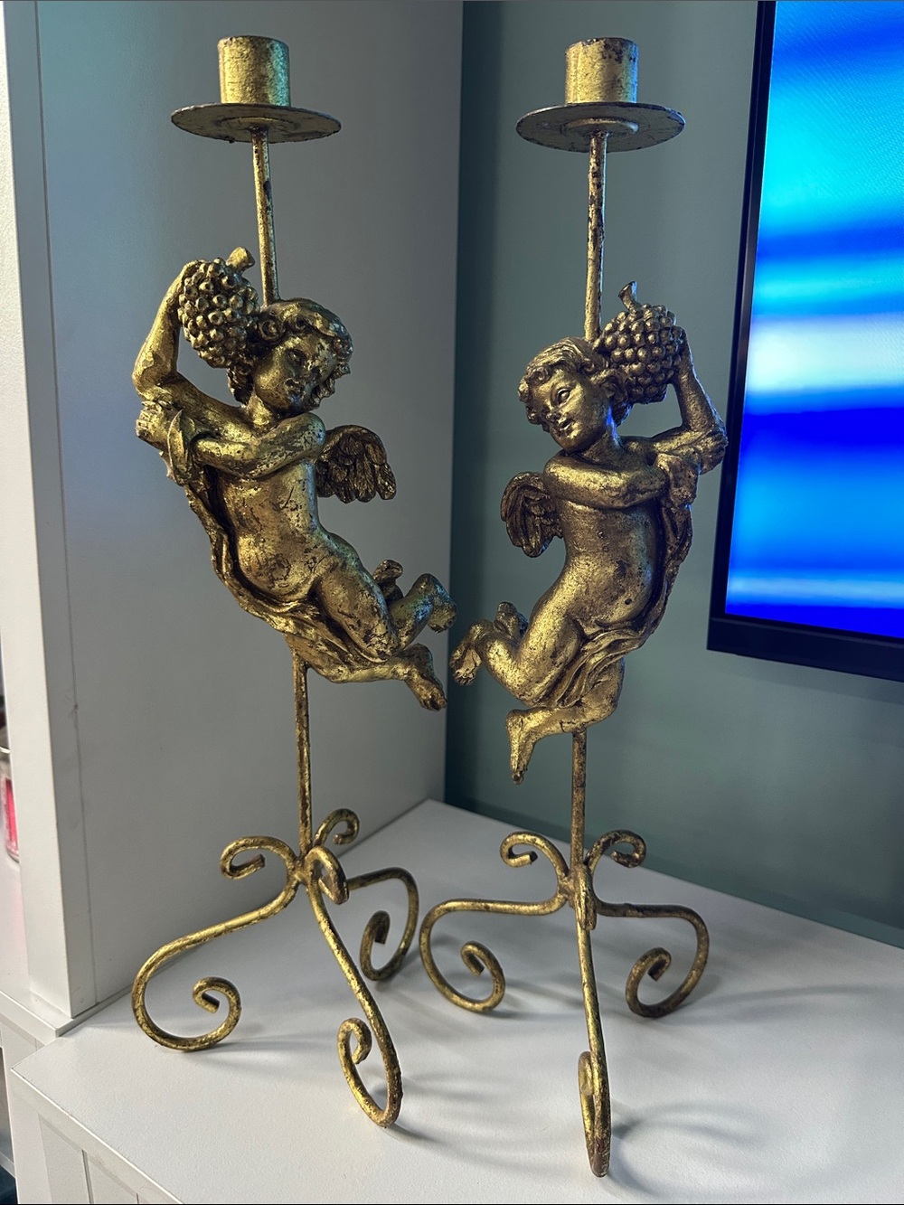 Gold Cherub Candle Holders - Decorative Pair